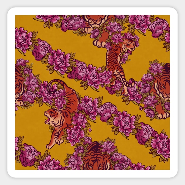 Sophisticated pattern with tiger on chartreuse Sticker by ArtInPi